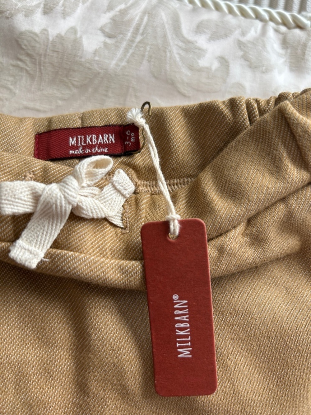 Milkbarn Tan Elastic Waist & Drawstring  Pants. 3-6 months. - Picture 2 of 3